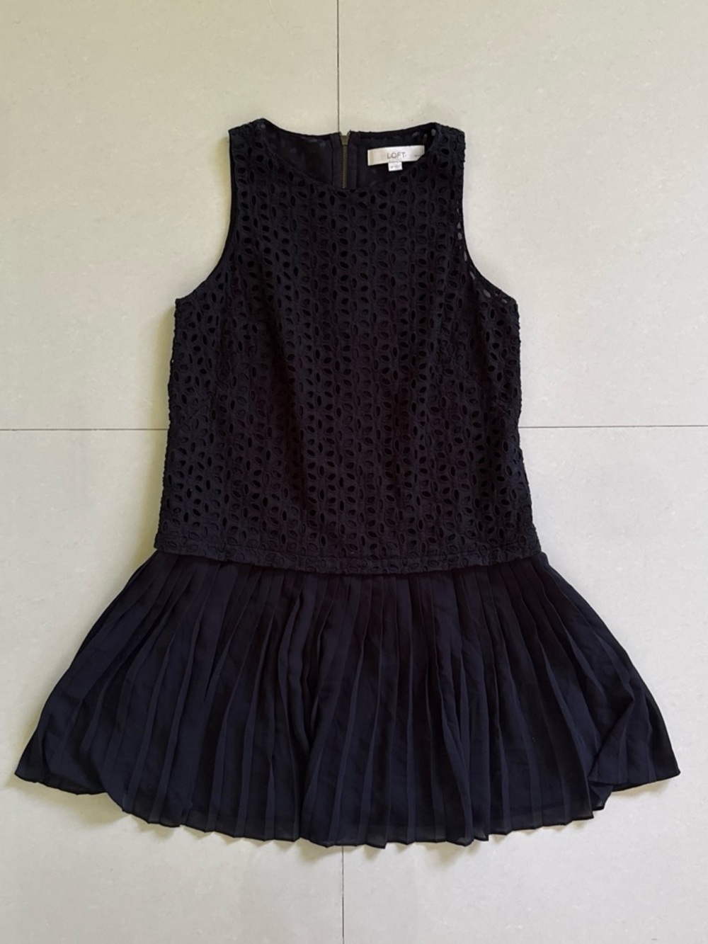 LOFT Black Eyelet & Pleated Party Dress